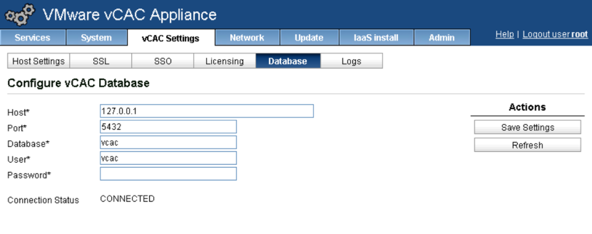 Configure vCAC DB