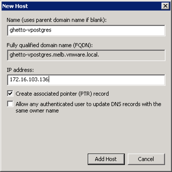 vPostgres DNS settings